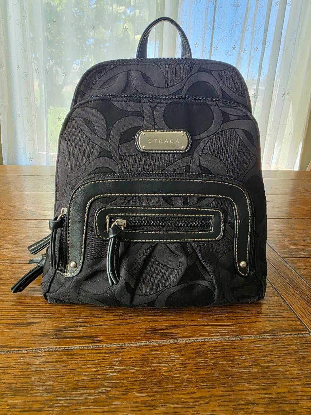 Strada Black Monogram Mini Backpack C-Logo Print Multi-Pocket Y2K Style